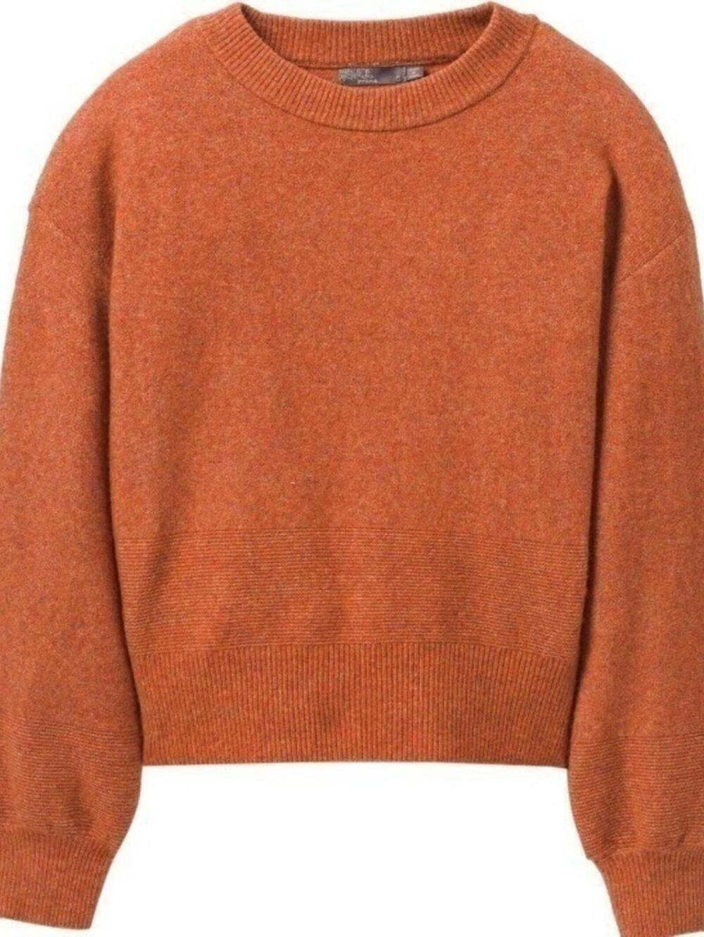 prAna Large $98 Orange Azure Crew Pullover Wool Blend Balloon Sleeve Sweater
